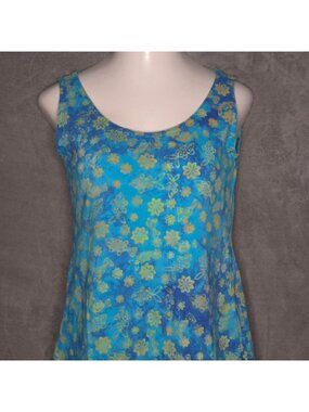 Vintage Rum Reggae Sleeveless Tank Dress XS Pockets Boho Pull Over Fish Floral